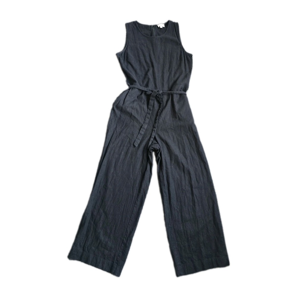 LOFT Women's Black Sleeveless Tie Waist Wide Leg Jumpsuit Capsule Modern Size 8